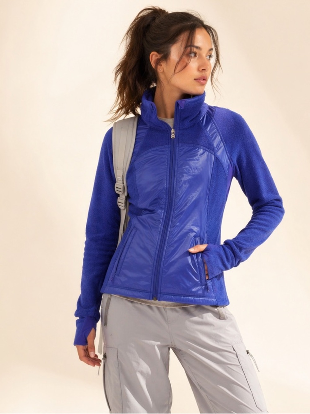 Lululemon Run Gust Buster Jacket Archival Ruched Panel Blue Sz 8